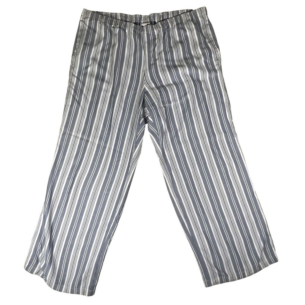 J.Jill Blue White Striped Wide Leg Rayon Pants XL Tall Elastic Waist Pockets